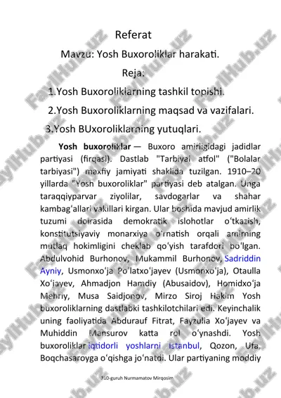 yosh buxoroliklar harakati — DOCX