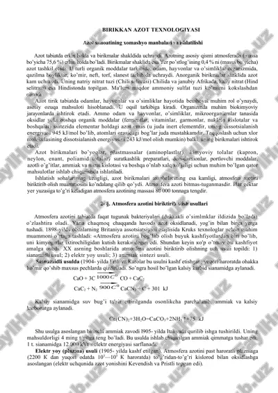 birikkan azot texnologiyasi — DOCX