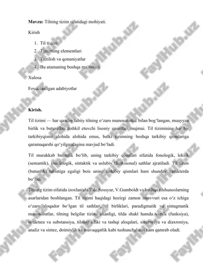 tilning tizim sifatidagi mohiyati — DOCX