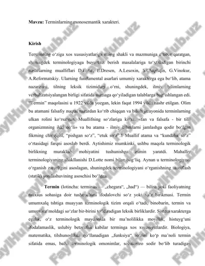 terminlarning monosemantik xarakteri — DOCX