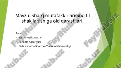 sharq mutafakkirlarining til shakllanishiga oid qarashlari — PPTX