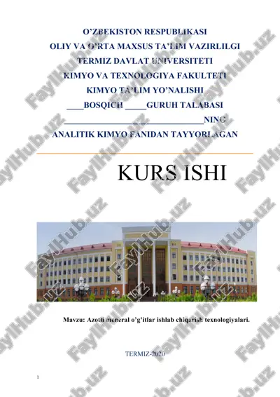azotli meneral o’g’itlar ishlab chiqarish texnologiyalari — DOCX
