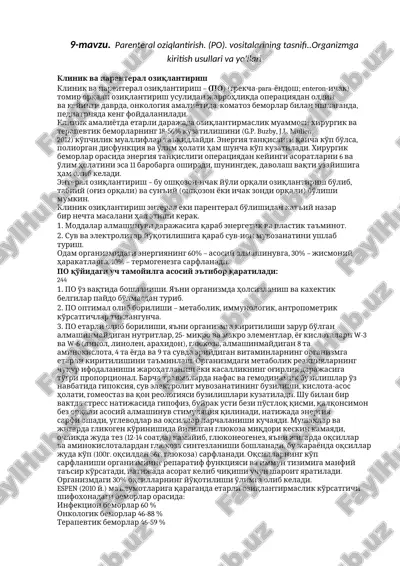 klinik va parenteral oziqlantirish — DOCX