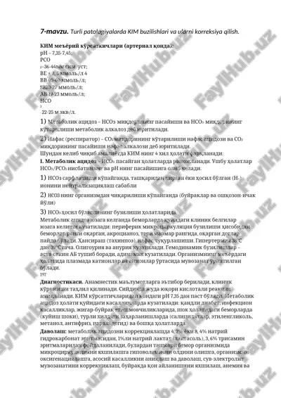 turli patologiyalarda kim buzilishlari va ularni korreksiya qilish — DOCX