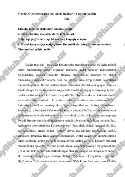 o‘zbekistonning ma’muriy-hududiy va davlat tuzilishi — DOCX