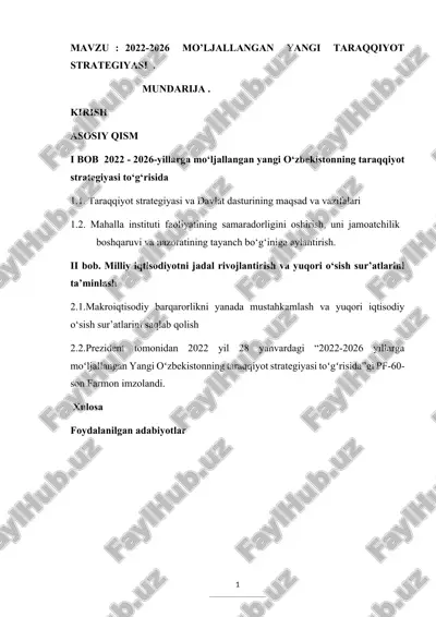 2022-2026 mo’ljallangan yangi taraqqiyot strategiyasi — DOCX