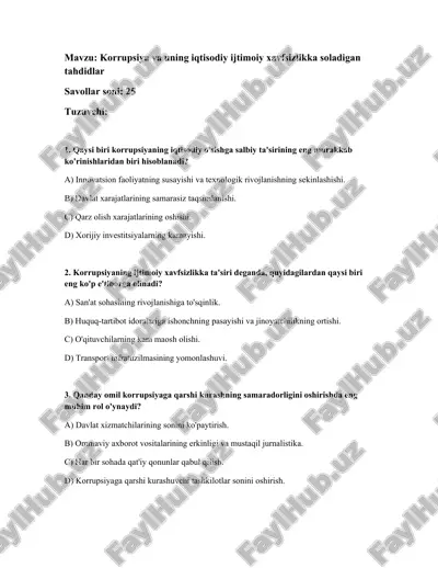 korrupsiya va uning iqtisodiy ijtimoiy xavfsizlikka soladigan tahdidlar — DOCX