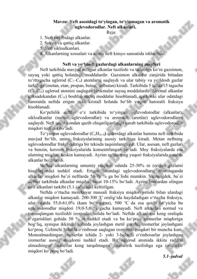 neft asosidagi to‘yingan, to‘yinmagan va aromatik uglevodorodlar — DOCX