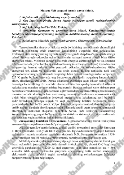 neft va gazni termik qayta ishlash — DOCX