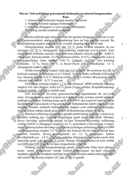 neft tarkibidagi geteroatomli birikmalar va mineral komponentlar — DOCX