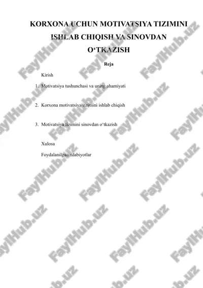 motivatsiya tizimi ishlab chiqish va sinovdan o‘tkazish — DOCX