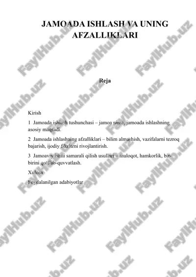 jamoada ishlash va uning afzalliklari — DOCX