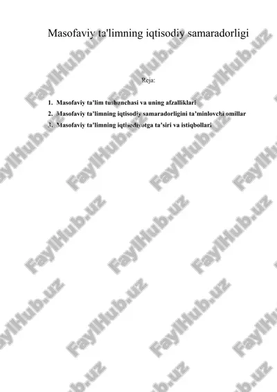 masofaviy ta'limning iqtisodiy samaradorligi — DOC