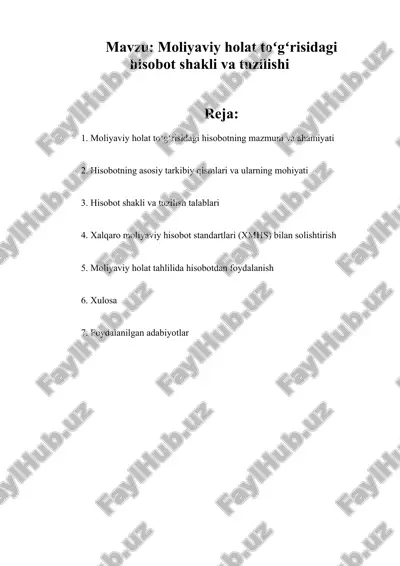 moliyaviy holat toʻgʻrisidagi hisobot shakli va tuzilishi — DOCX