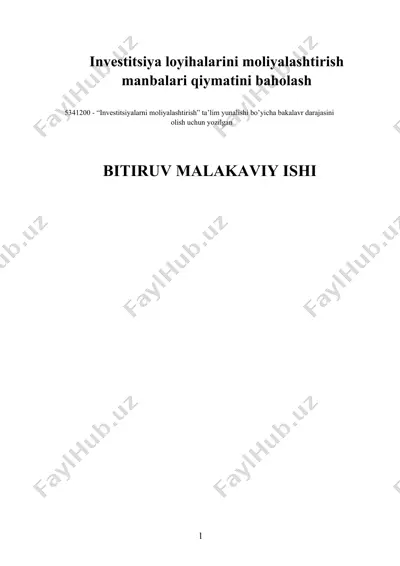 investitsiya loyihalarini moliyalashtirish manbalari qiymatini baholash — DOCX