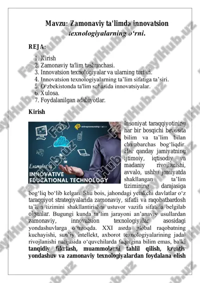 zamonaviy ta'limda innovatsion texnologiyalarning o‘rni — PDF