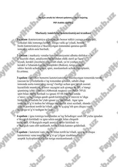 markaziy tomirlarni kateterizatsiyasi texnikasi — DOCX
