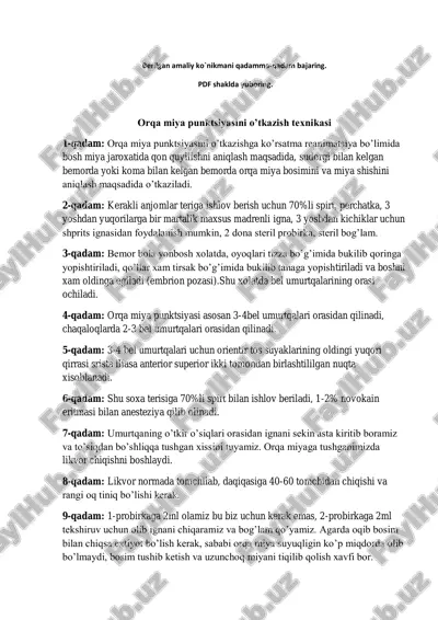 orqa miya punktsiyasi — PDF