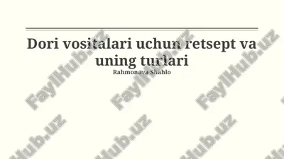 dori vositalari uchun retsept va uning turlari — PPTX