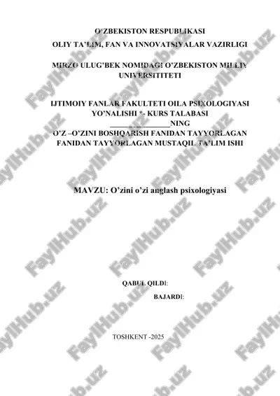 o’zini o’zi anglash psixologiyasi — DOCX
