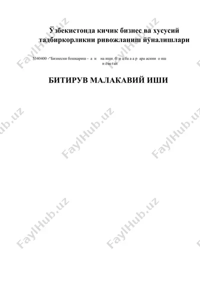 ўзбекистонда кичик бизнес ва хусусий тадбиркорликни ривожланиш йўналишлари — DOCX