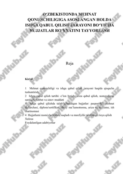mehnat qonunchiligi va ishga qabul qilish jarayoni — DOCX