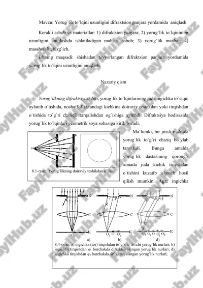yorug'lik to’lqini uzunligini difraktsion panjara yordamida aniqlash — DOCX