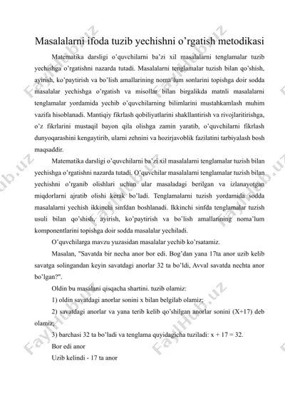 masalalarni ifoda tuzib yechishni o’rgatish metodikasi — DOCX
