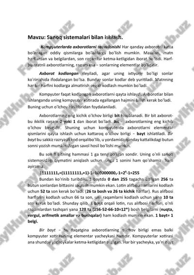 sanoq sistemalari bilan ishlash — DOCX