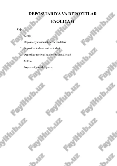 depositariya va depozitlar faoliyati — DOCX
