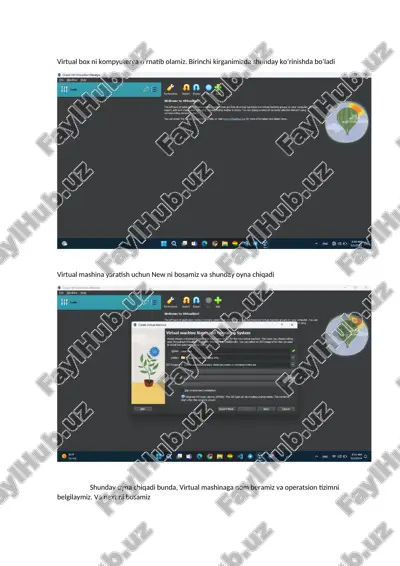 virtual box yaratish jarayoni — DOCX