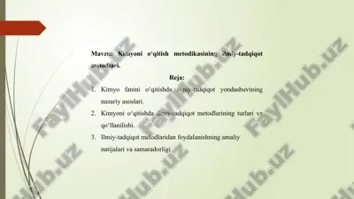 kimyoni o‘qitish metodikasining ilmiy-tadqiqot metodlari — PPTX