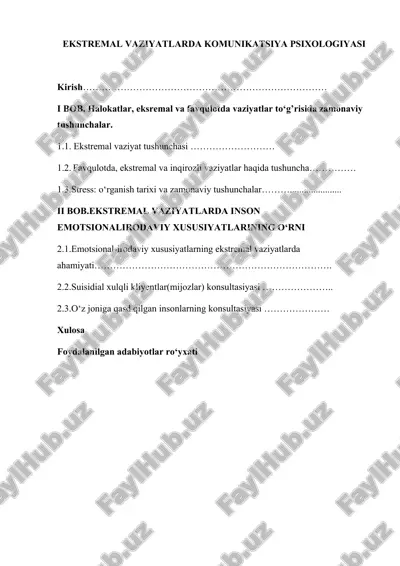 ekstremal vaziyatlarda komunikatsiya psixologiyasi — DOCX