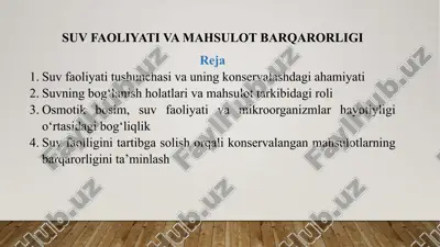 suv faoliyati va mahsulot barqarorligi — PPTX
