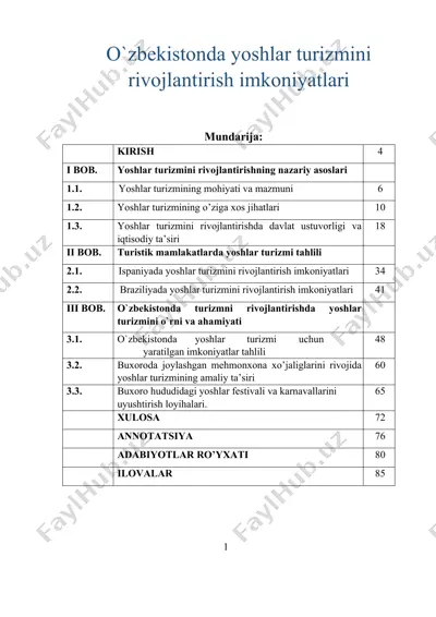 o`zbekistonda yoshlar turizmini rivojlantirish imkoniyatlari — DOCX