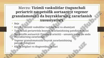 tizimli vaskulitlar (tugunchali periartrit, nospesifik aorta artrit, ve genegranulomatoz) — PPTX