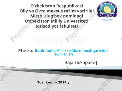 bank faoliyati va risklarni boshqarishni tahlil etish — PPTX