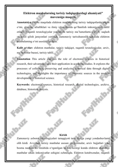 elektron manbalarning tarixiy tadqiqotlardagi ahamiyati — DOC