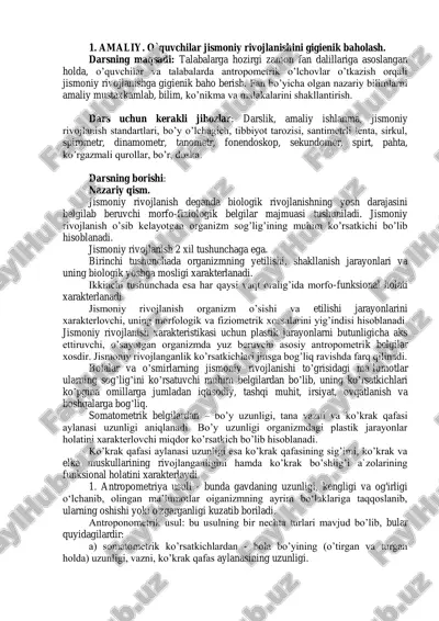o`quvchilar jismoniy rivojlanishini gigienik baholash — PDF