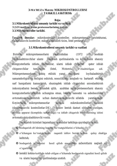 mikrokontrollerni tashkillashtirish — PDF