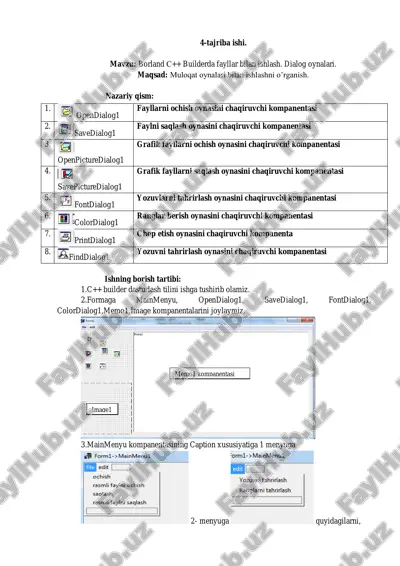 borland c++ builderda fayllar bilan ishlash. dialog oynalari — PDF