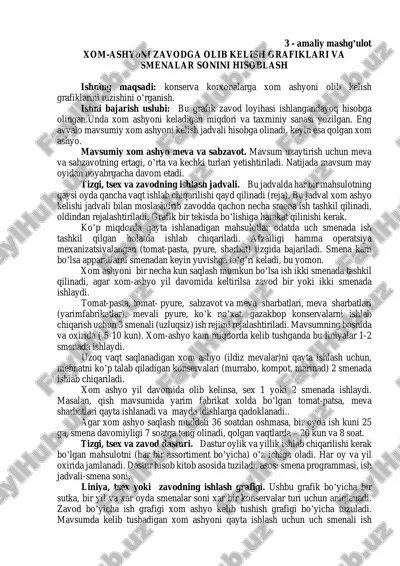 xom-ashyoni zavodga olib kelish grafiklari va smenalar sonini hisoblash — PDF