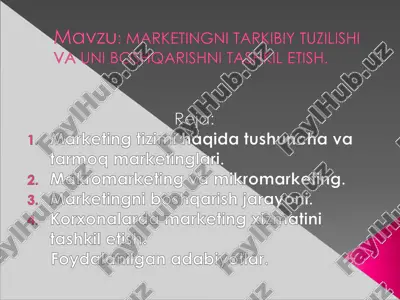marketingni tarkibiy tuzilishi va uni boshqarishni tashkil etish — PDF