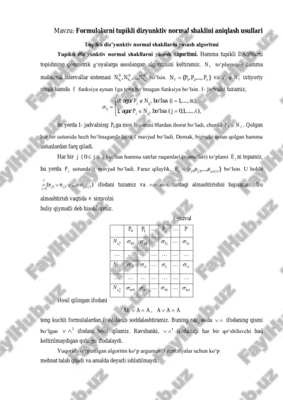 tupikli diz’yunktiv normal shakllarni yasash algoritmi — PDF