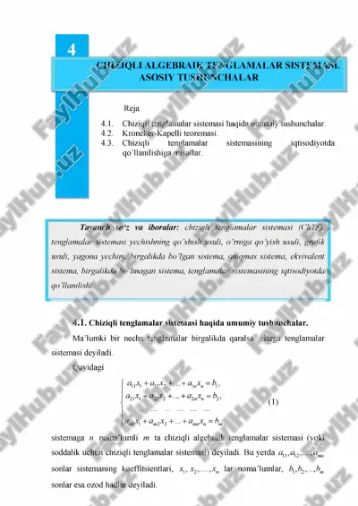 chiziqli tenglamalar sistemasi — PDF