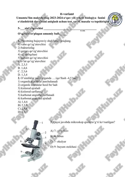 umumta’lim maktabi biologiya testi — PDF