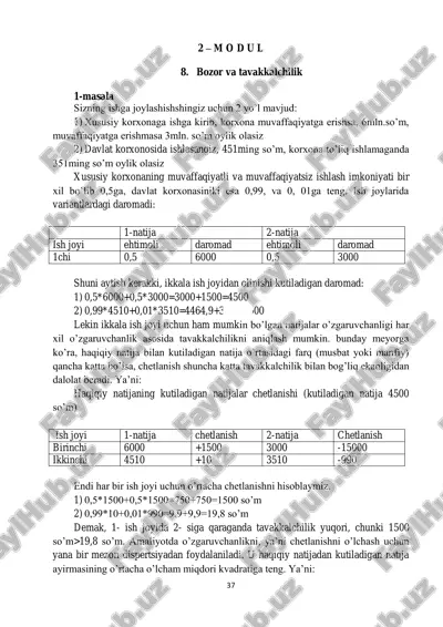 bozor va tavakkalchilik — PDF