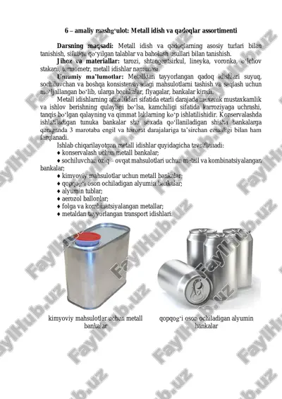 metall idish va qadoqlar assortimenti — PDF