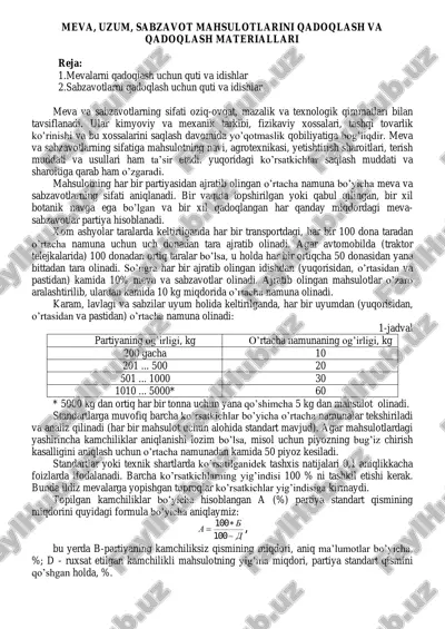 meva, uzum, sabzavot qadoqlash va qadoqlash materiallari — PDF