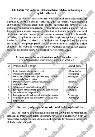 tabiiy yaylovlar va pichanzorlarni tubdan melioratsiya qilish tadbirlari — PDF
